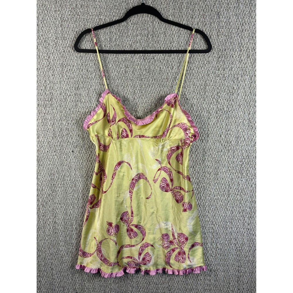 Victoria's Secret Angels Vintage Yellow Pink Floral Ruffle Satin Slip Dress M